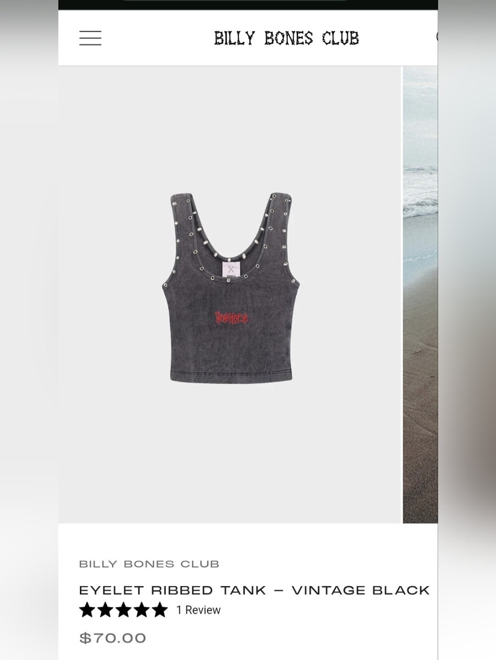 NWOT Billy Bones Club Eyelet Ribbed Crop Tank - Vintage Black